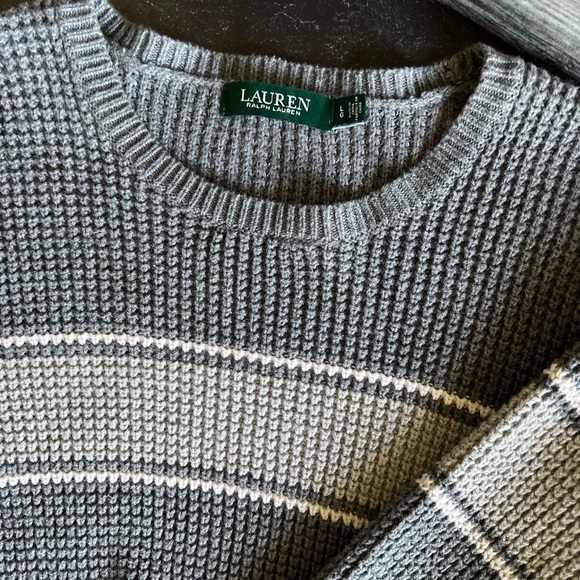 Lauren Ralph Lauren Women’s Gray Striped Cotton Sweater - Size L - Picture 9 of 9